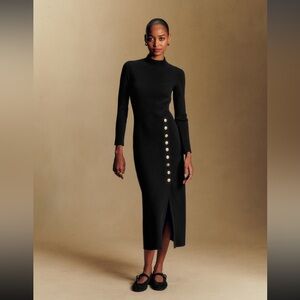 Sezane Black Long Sleeve Dress with Gold Buttons